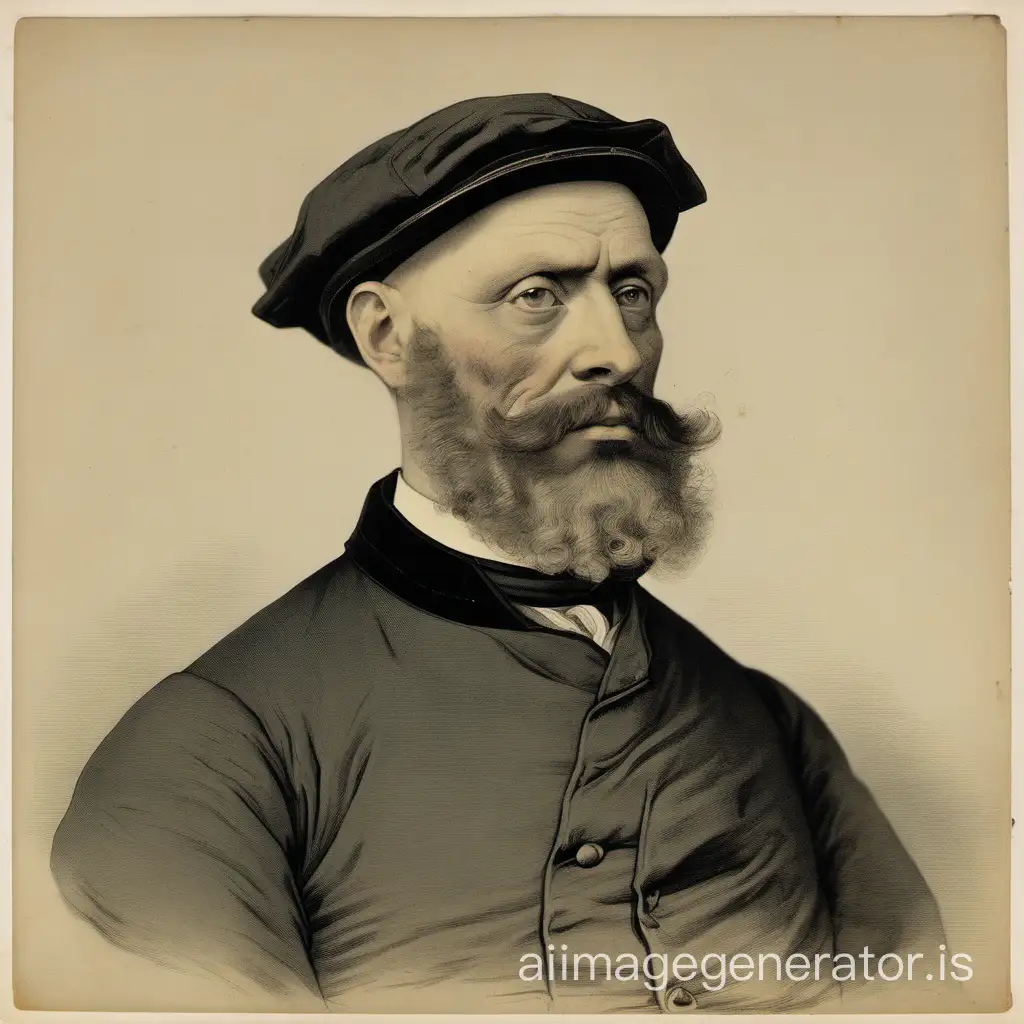 Portrait-of-a-Dignified-19th-Century-Gentleman-with-Grey-Cap-and-Bearded-Bald-Appearance