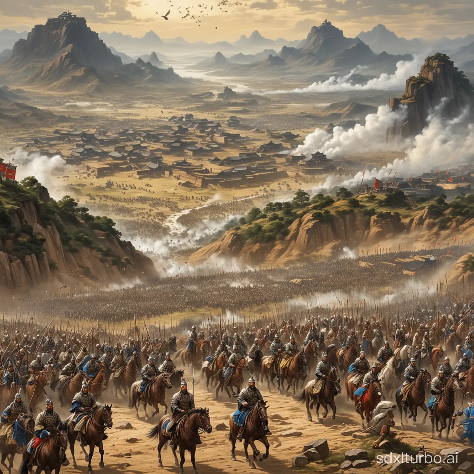 During the Three Kingdoms period, Zhuge Liang defended Jiaping. Zhuge Liang sat on the hilltop, strategizing and planning. Arrows rained down from the defenders, causing the Wei army to scatter in disarray.