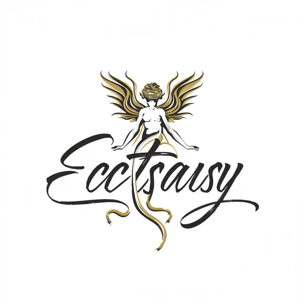 a logo design,with the text "Ecstasy", main symbol:medusa mixed with spirit of ecstasy,complex,be used in Home Family industry,clear background