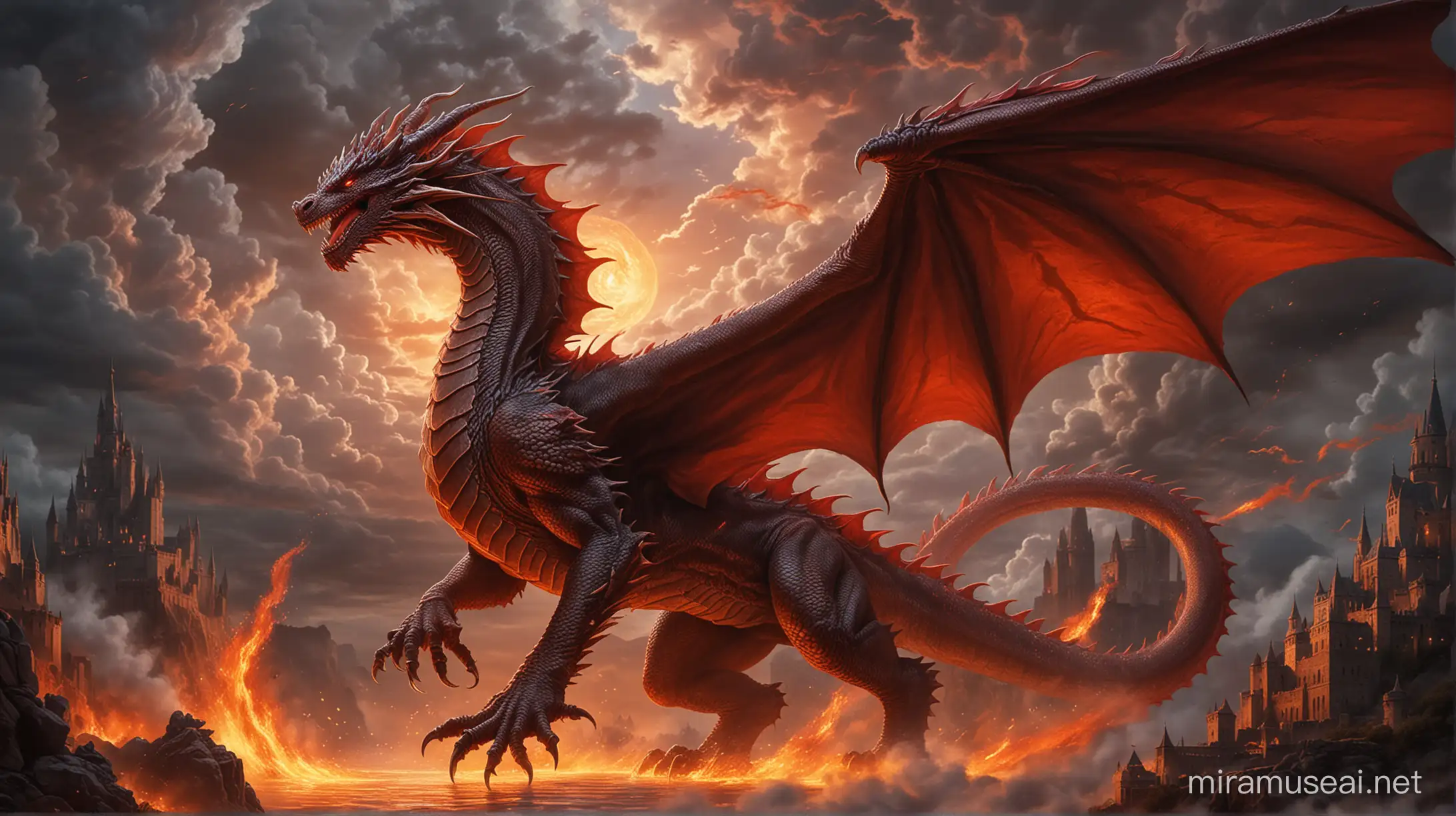 Majestic Dragon Dargon Ksyron in Twilight Sky