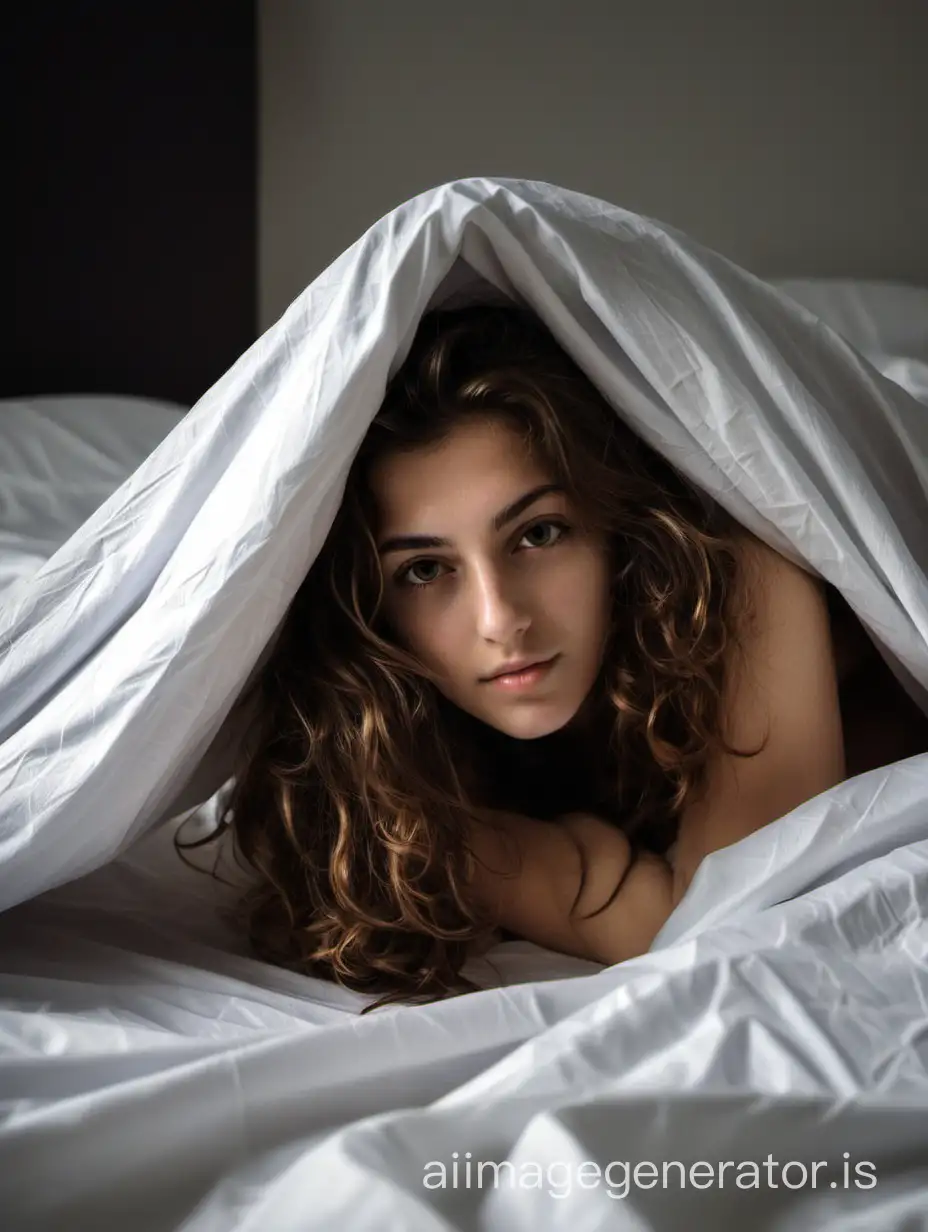 Italian-College-Student-Michela-Relaxing-in-Bed-with-Brown-Wavy-Hair