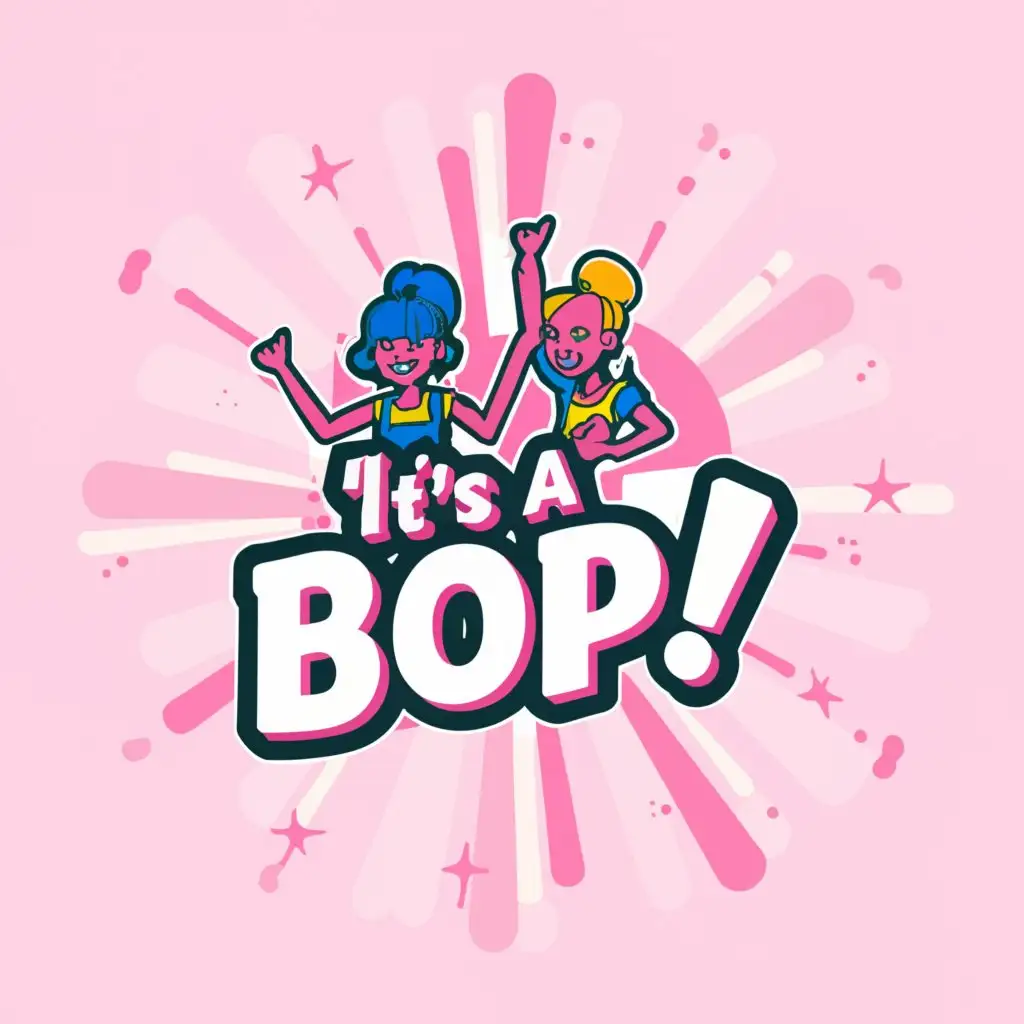 a logo design,with the text "It’s a Bop!", main symbol:80s themed, dancing girl and boy,Moderate,be used in Events industry,clear background