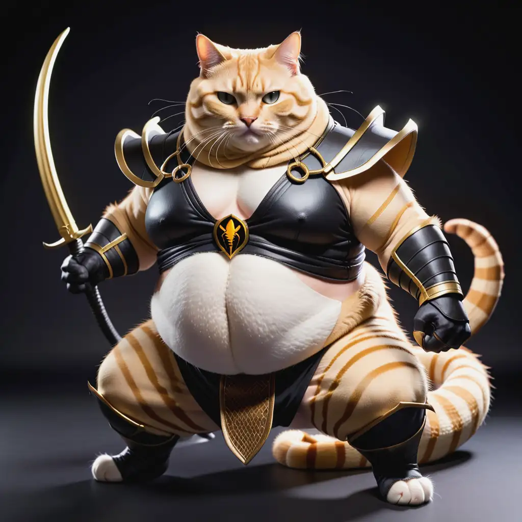 Blonde Fat Catman Warrior Dressed as Scorpion from Mortal Kombat