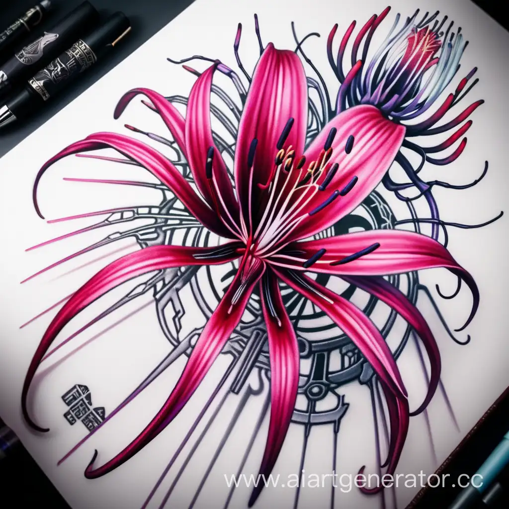 Паучья лилия в стиле киберпанк тату