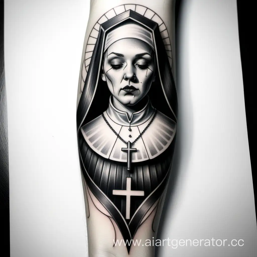 Detailed-Nun-Tattoo-Sketch-Covering-Entire-Arm