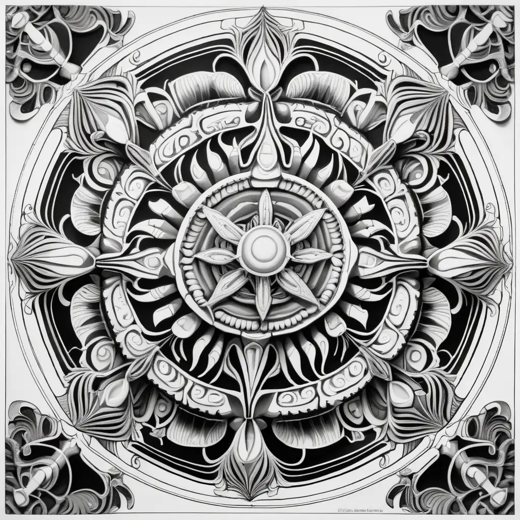 Creepy Insect Mandala Coloring Page with HR Gigerinspired Style