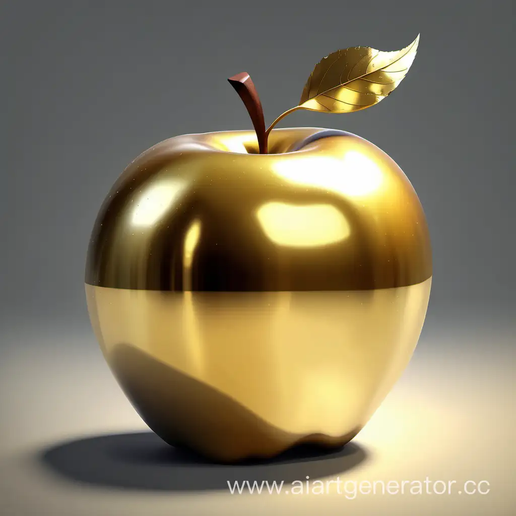 Realistic-Golden-Apple-Illustration-Exquisite-3D-Rendering