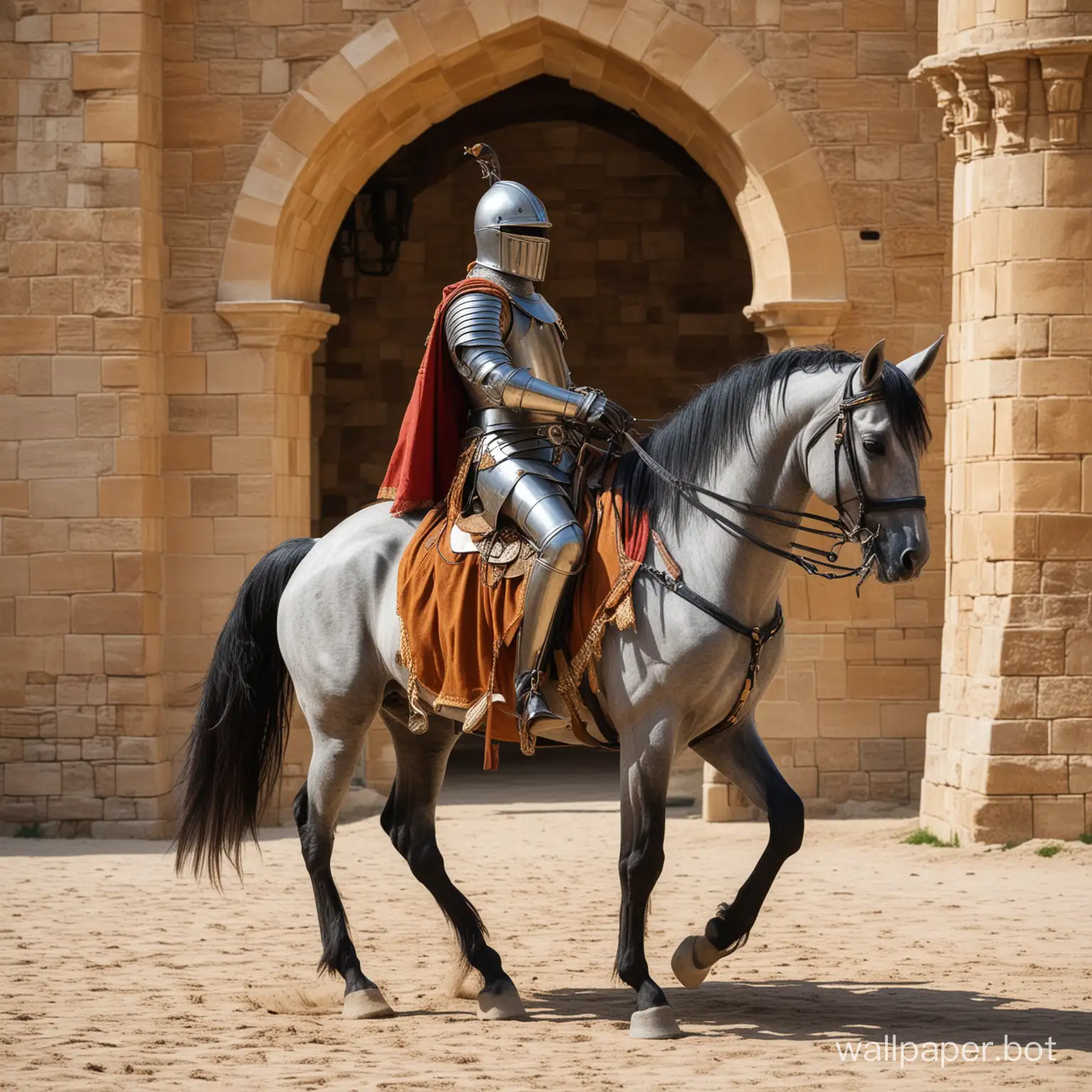 Medieval-Beetle-Knight-Riding-Arabian-Horse-in-Castle