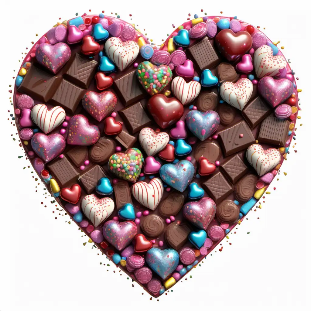 Whimsical Valentines Chocolate Heart with Colorful Candy Decorations