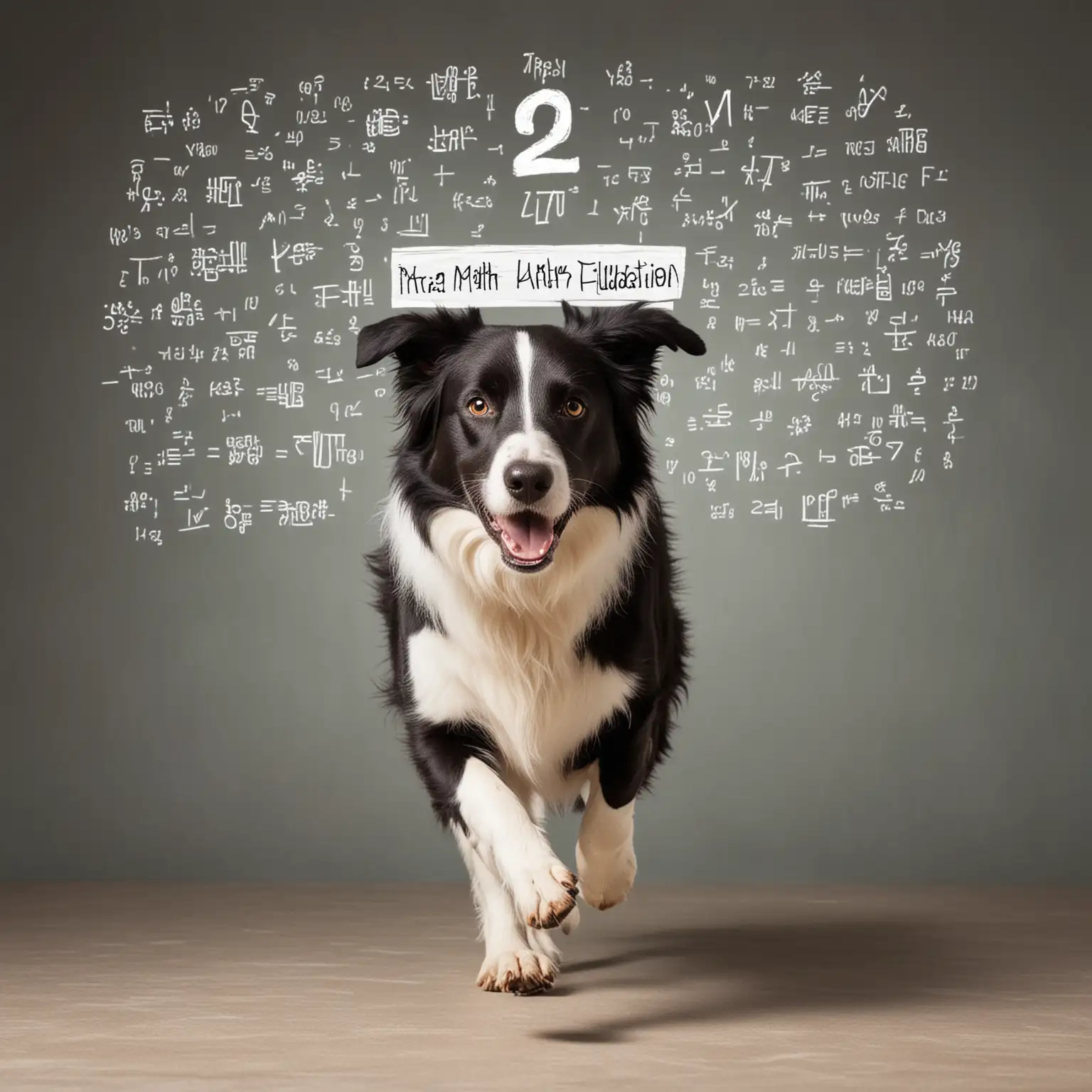 border collie dog running with complicated math equations above his head
