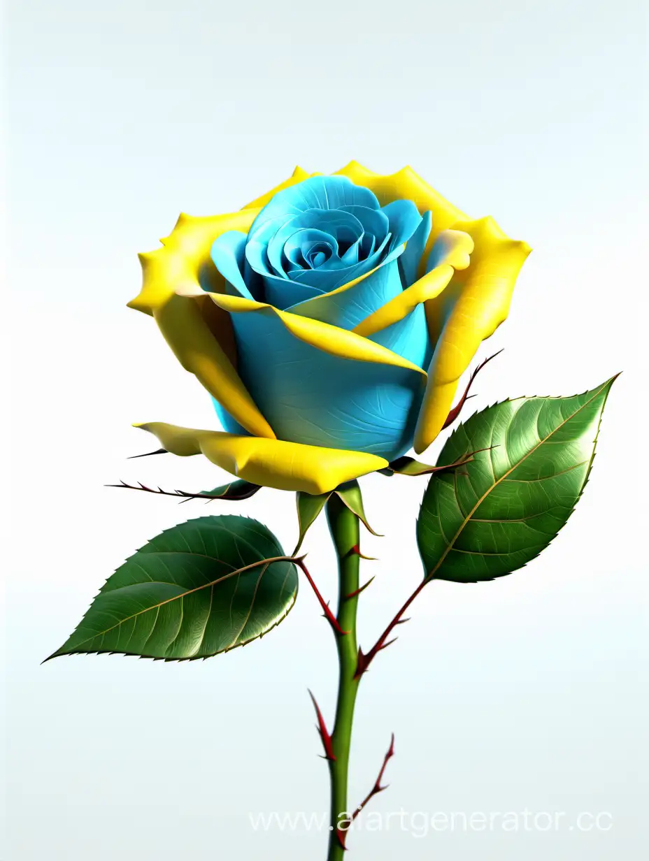 Vibrant-Sky-Blue-Yellow-Rose-in-8K-HD-with-Fresh-Lush-Green-Leaves-on-White-Background
