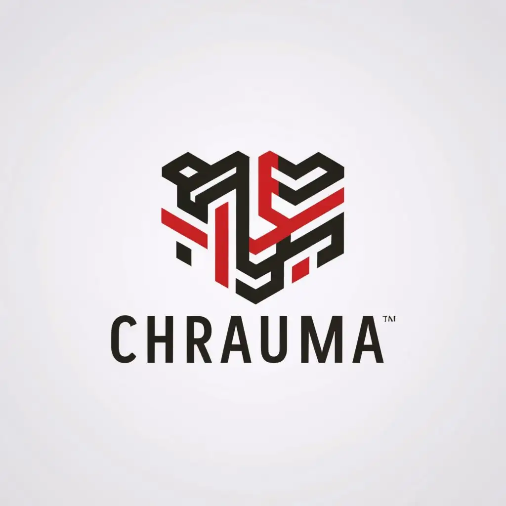 a logo design,with the text "Chrauma", main symbol:black and white and red,complex,clear background