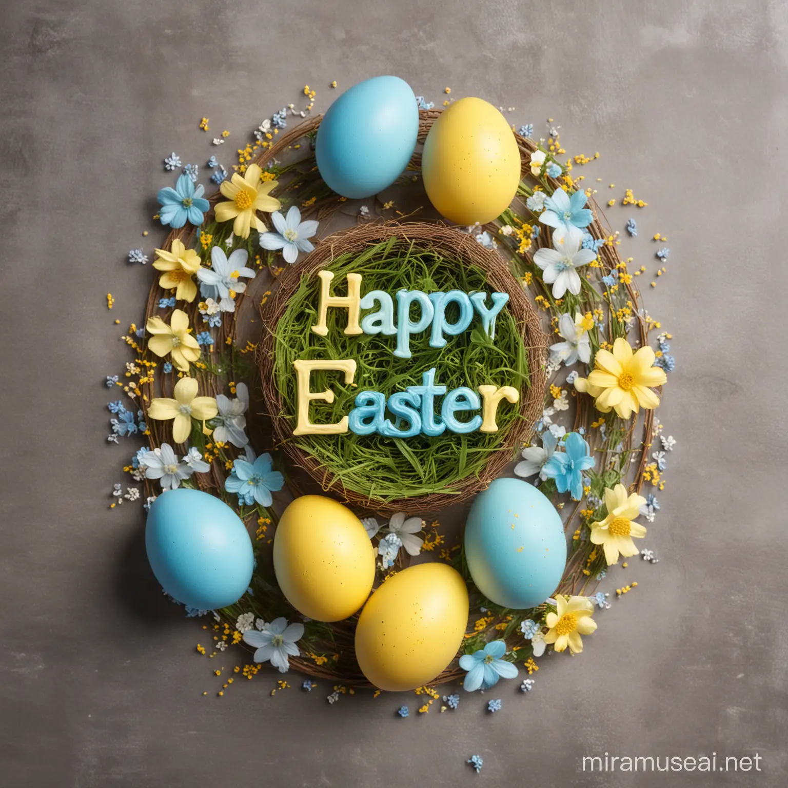 Joyful Easter Celebration with Vibrant Yellow and Blue Tones