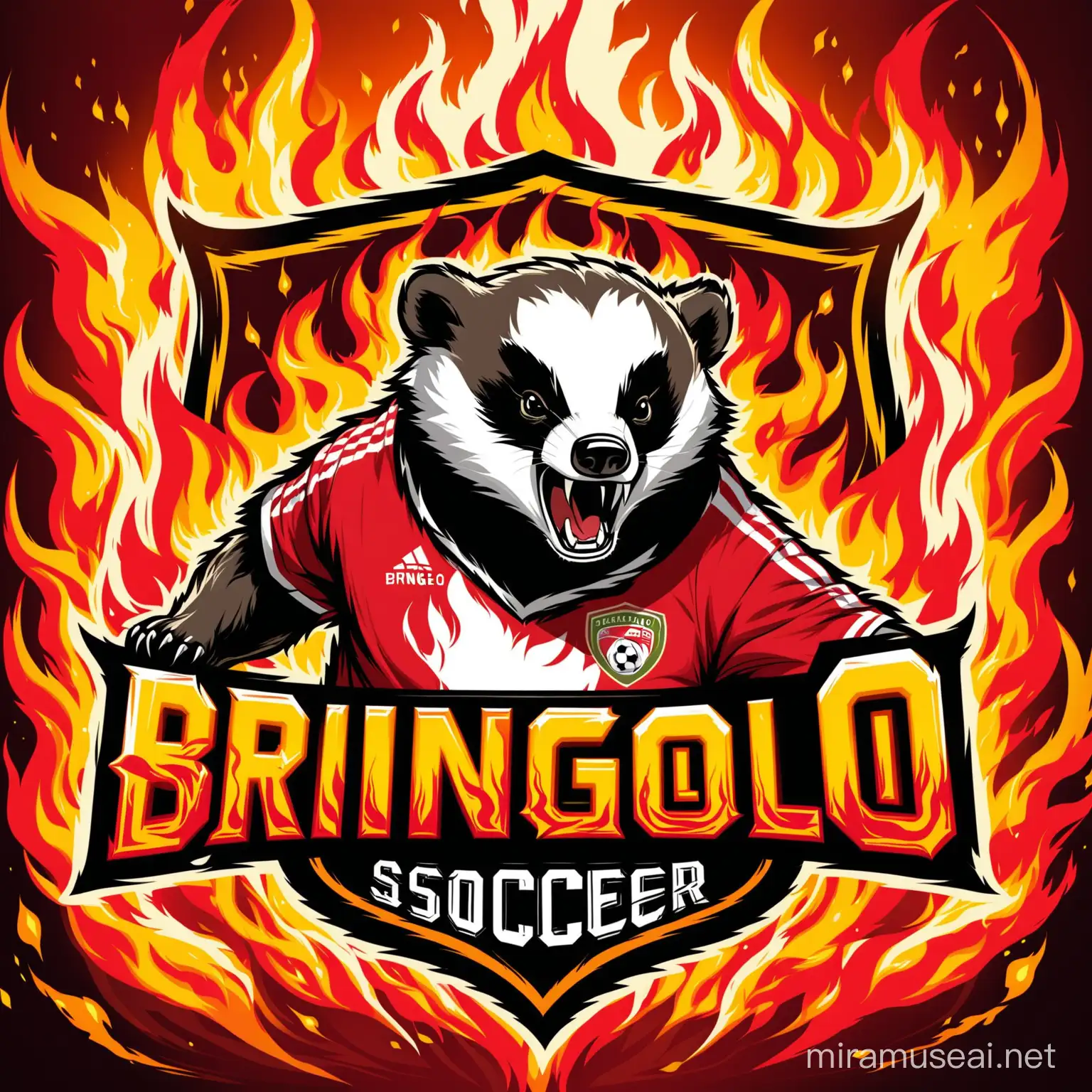 Logo for BRINGOLO soccer team with an aggressive badger in flames