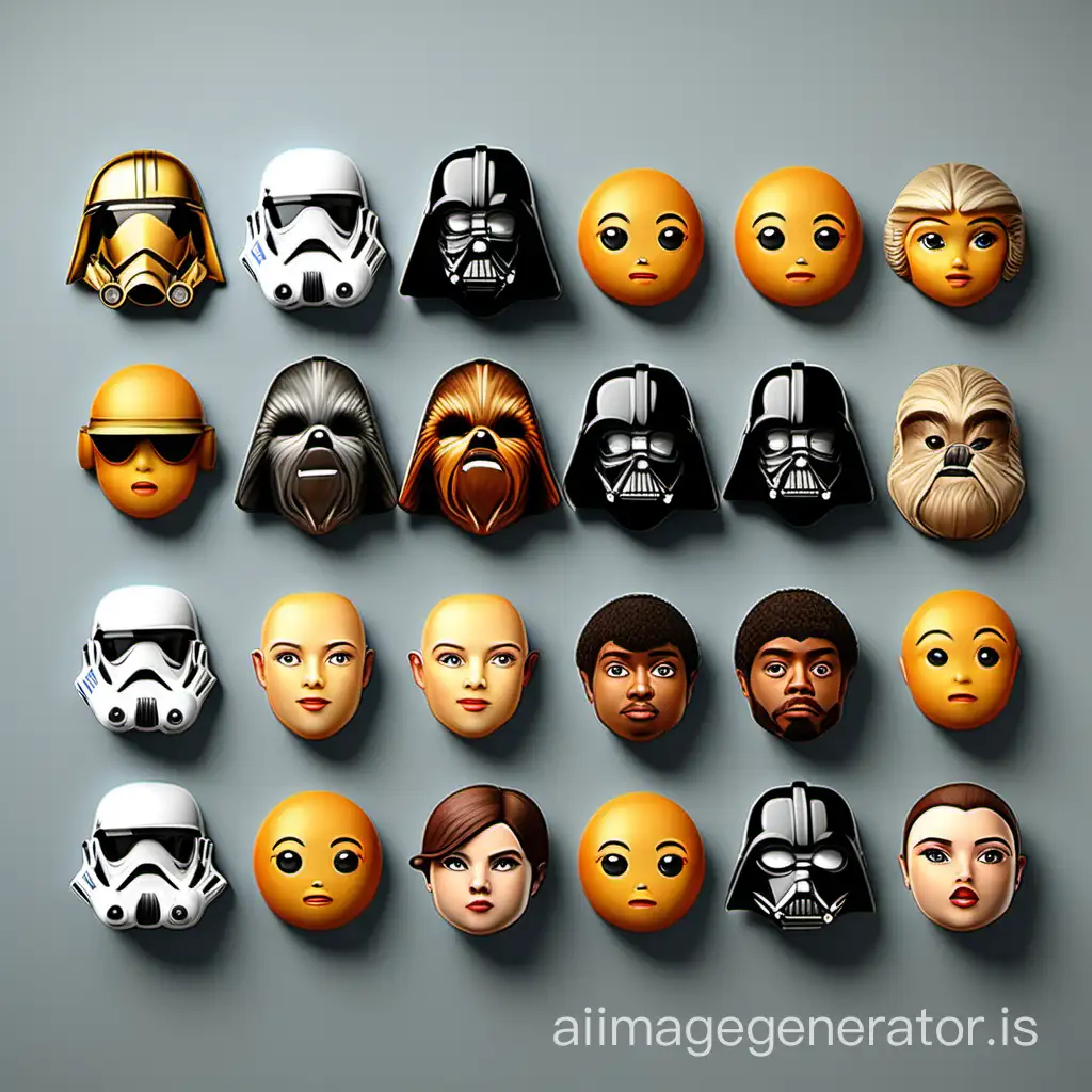 table layout of eight unique and realistic star wars emojis, highly detailed, 8k, octane render
