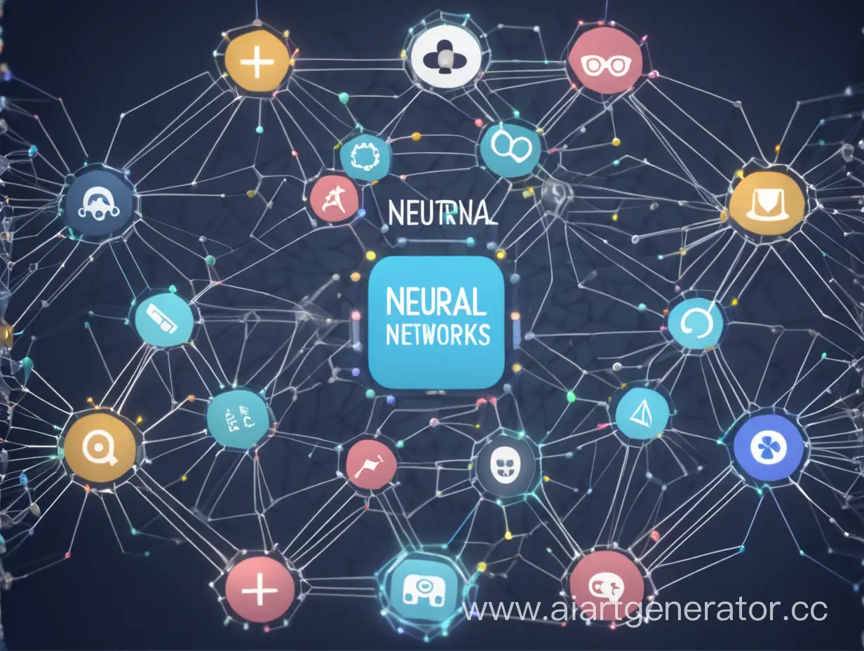 тема - нейросети в игровой индустрии, надпись по центру "NEURAL NETWORKS" и фон подходящий
