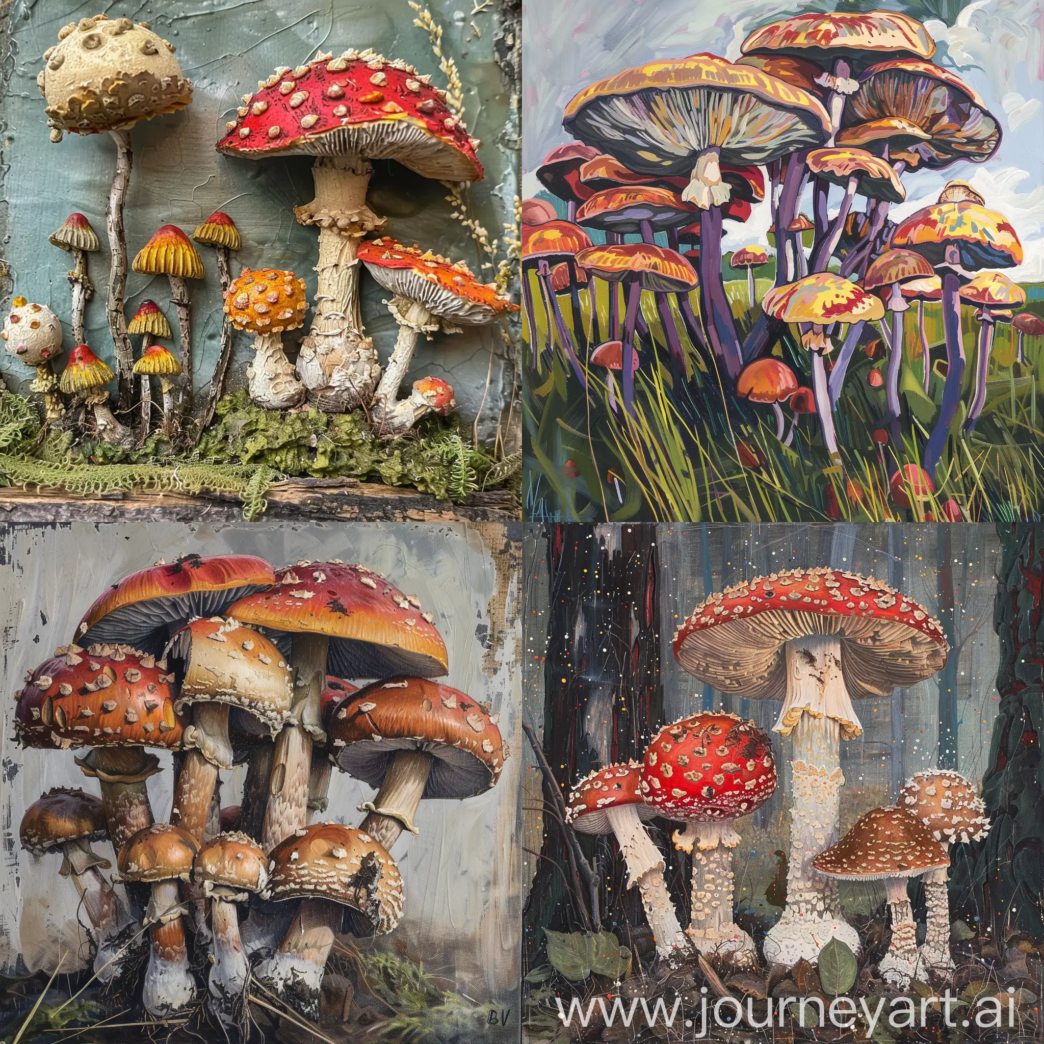 mushrooms in pierre alechinsky style
