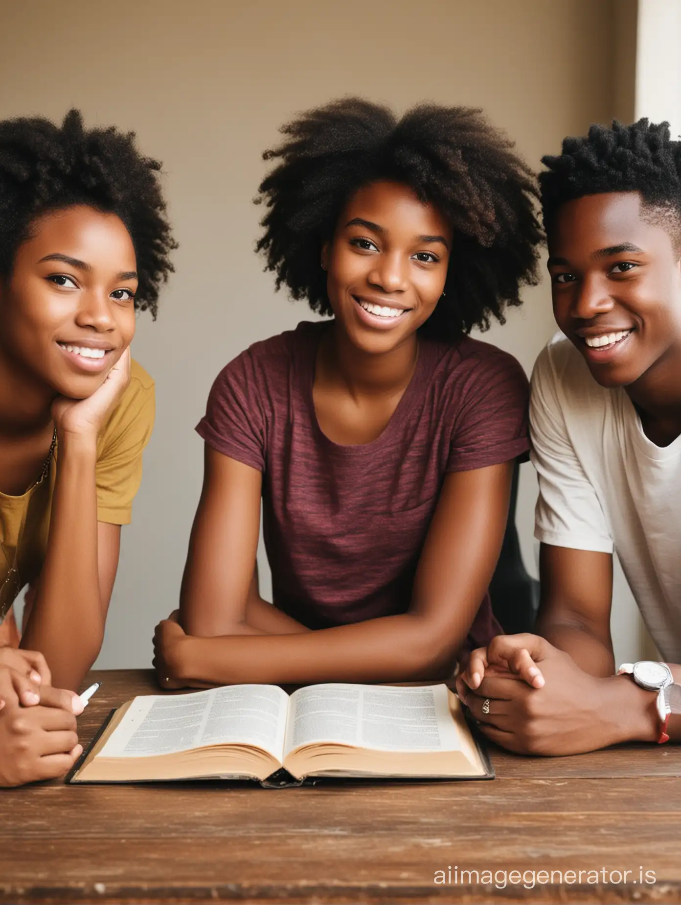 create a group of modern African teenagers in a Bible study