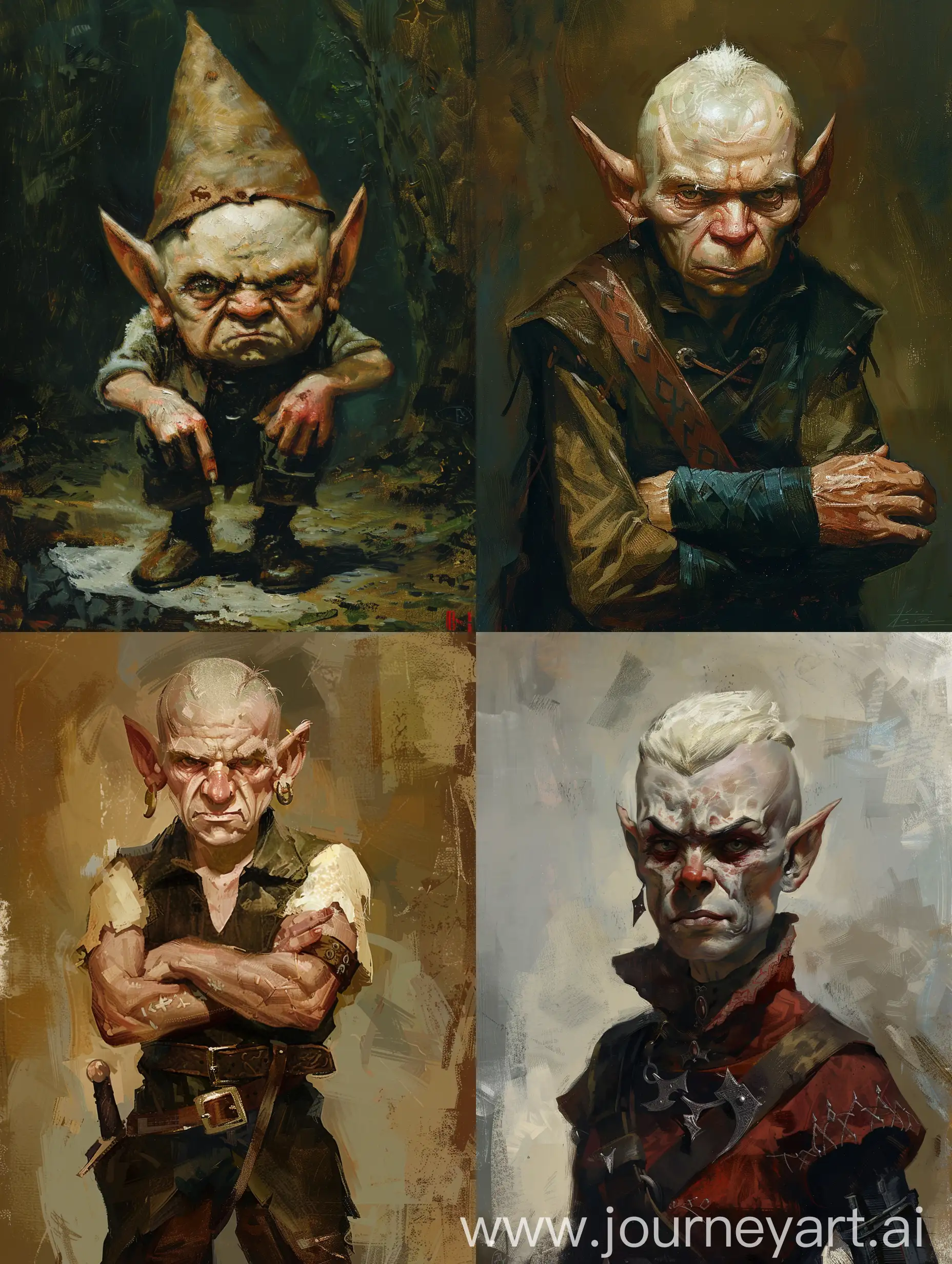 middle aged short person halfgnome, serious face, pale skin, posing for battle, dungeons and dragons, fantasy painting