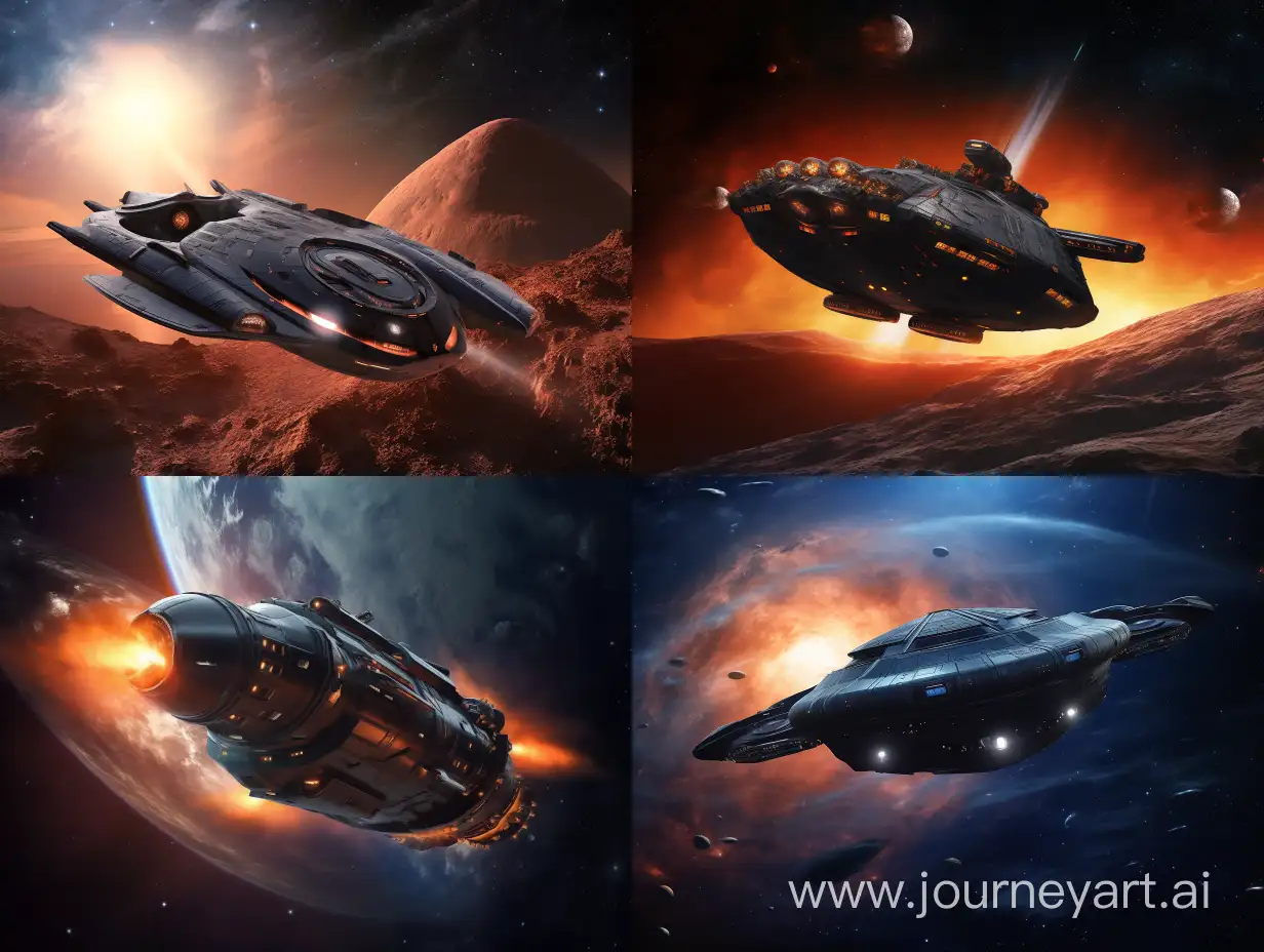 Hyperrealistic-Retro-Spaceship-Soaring-by-a-Spinning-Black-Hole