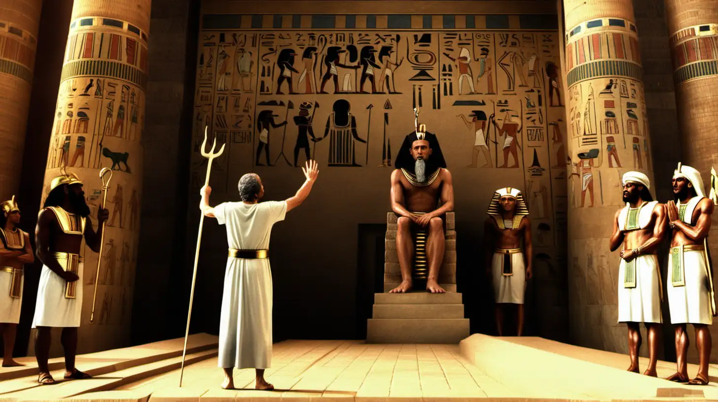 Moses Confronts Pharaoh Divine Intervention with Extended Staff