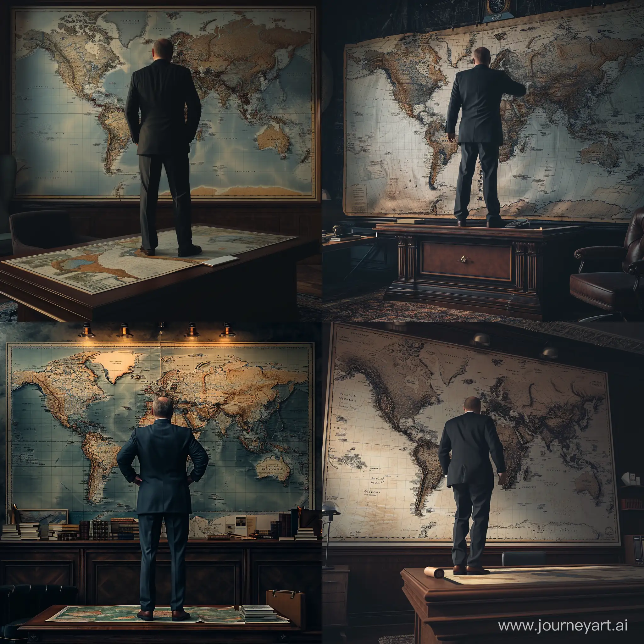 Vladimir-Putin-Proudly-Surveys-World-Map-in-Dark-and-Detailed-Office