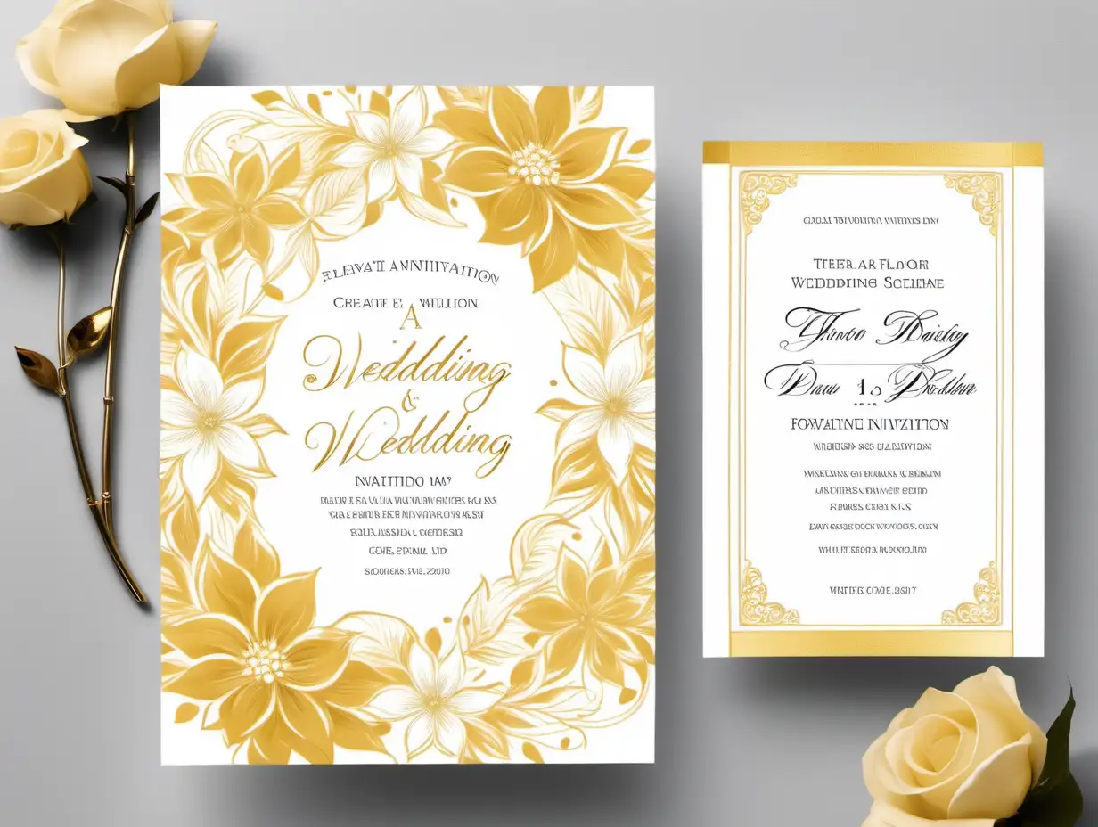 Elegant Floral Wedding Invitation in Yellow Gold and White