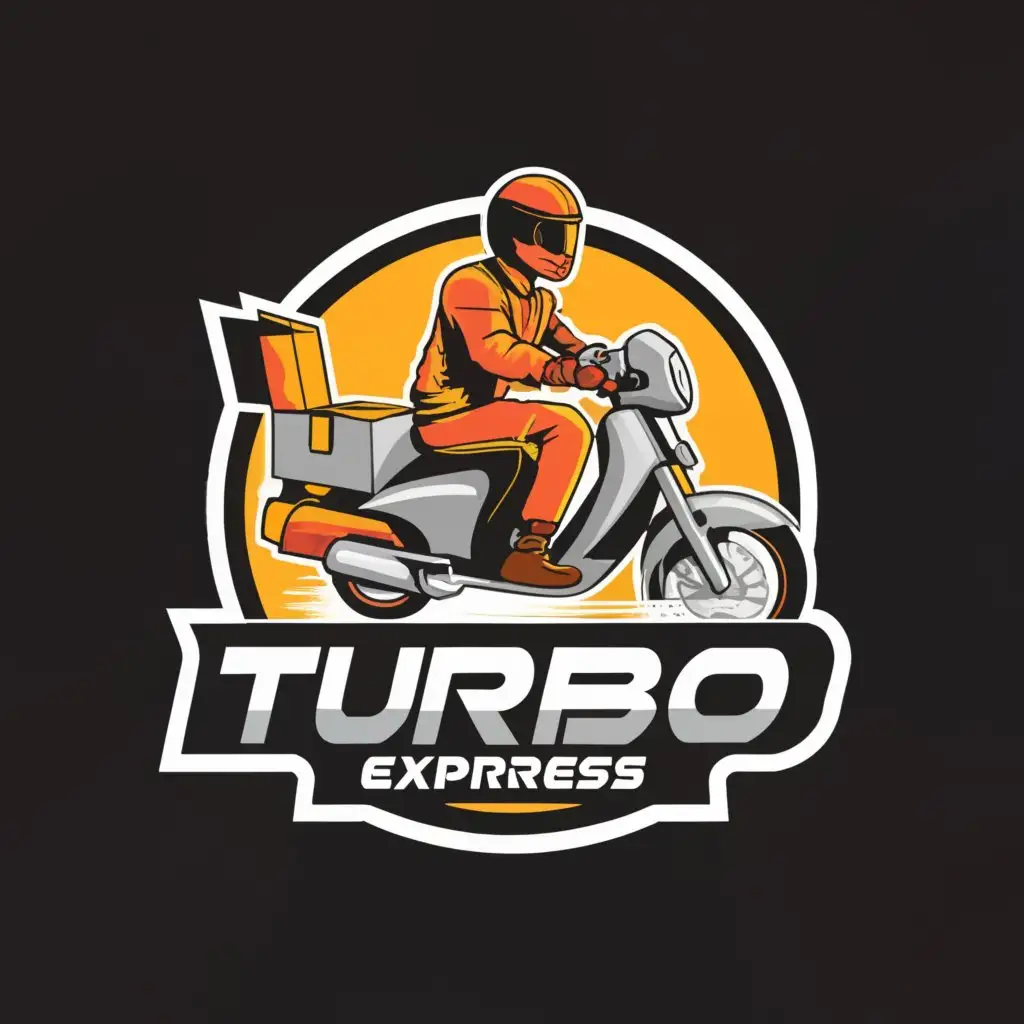 a logo design,with the text "Turbo Express", main symbol:Delivery Rider with box,Moderate,clear background