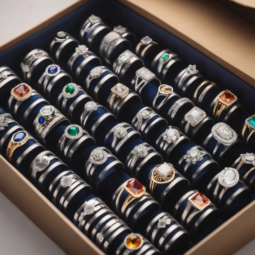 Elegant Display of 50 Rings in a Stylish Box Luxury Jewelry Collection