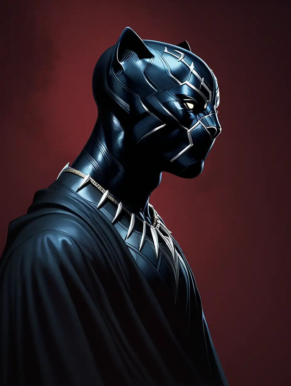 Majestic Black Panther in Renaissance Attire on Dark Red Background