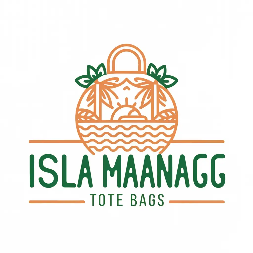 a logo design,with the text "isla Maanyag Tote bags ", main symbol:bags and island ,complex,clear background