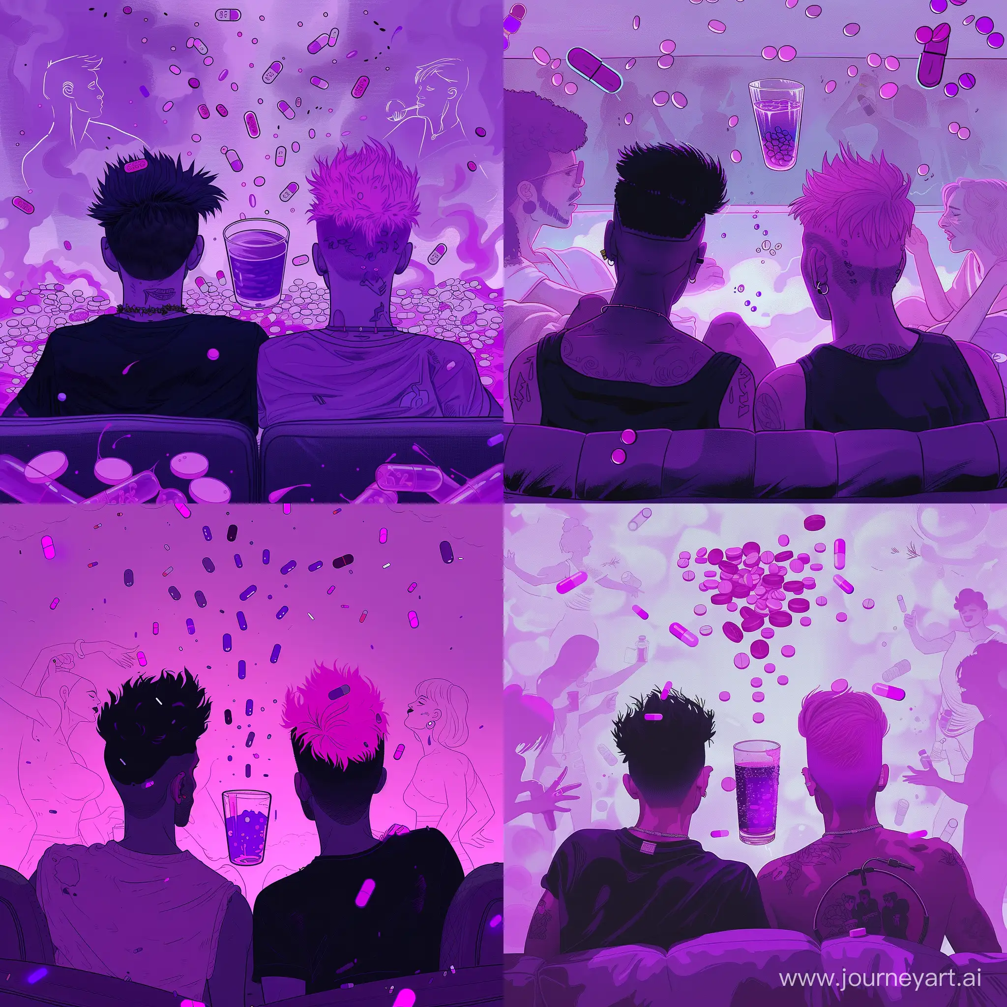 Vibrant-Purple-Party-Scene-with-Two-Figures-in-Silhouette