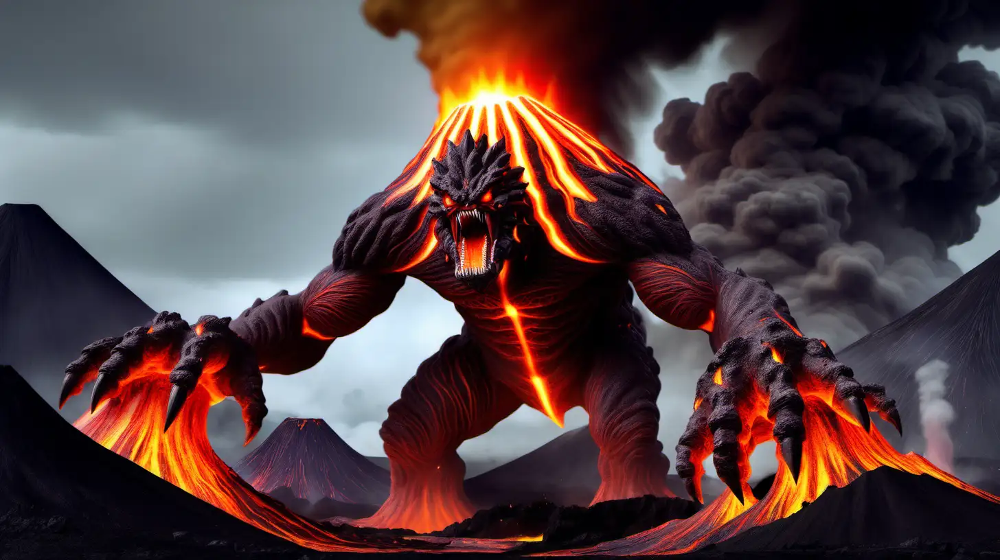 Fiery Volcano Monster Erupting in Magma