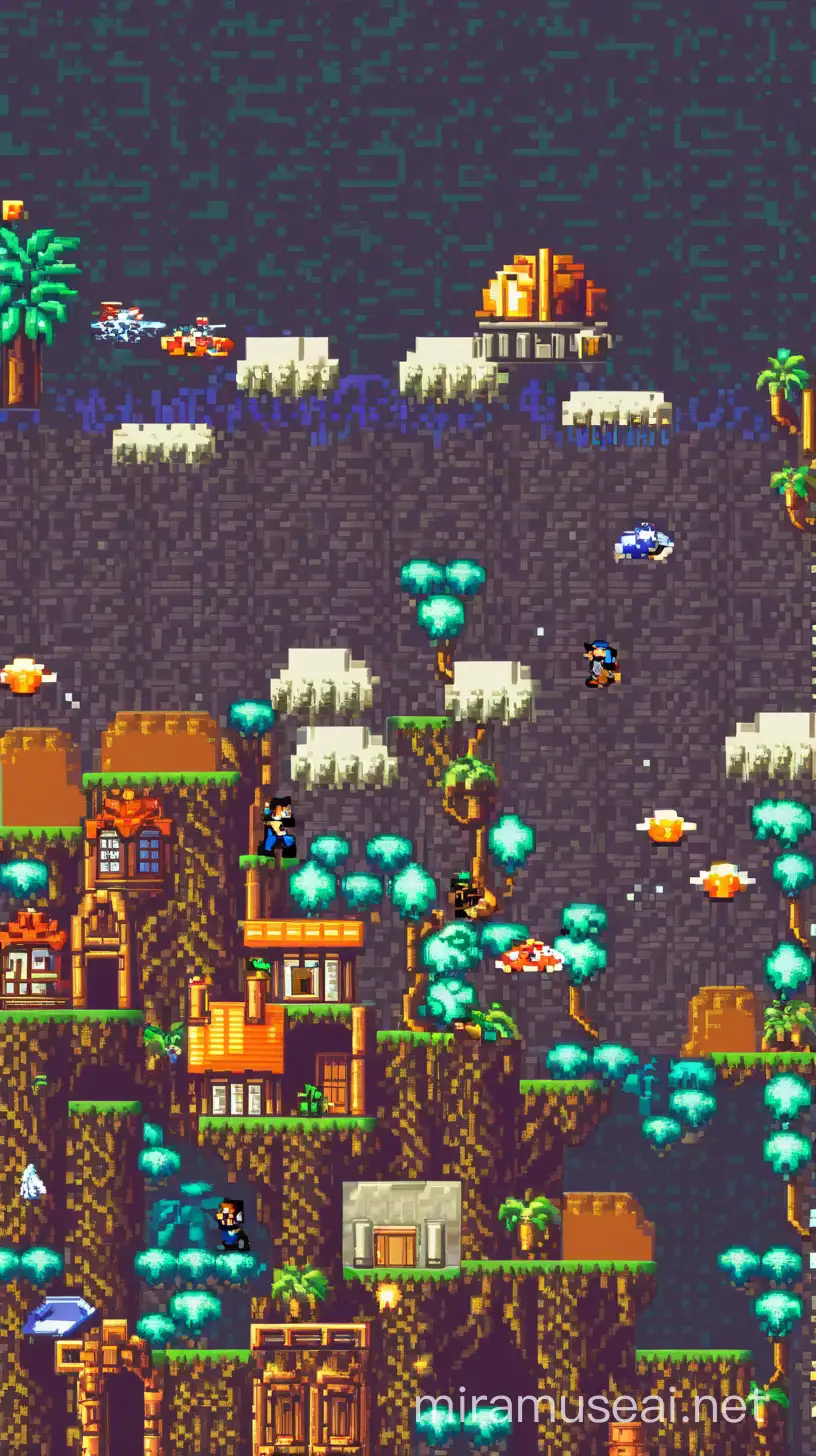16Bit Retro Version Nostalgic Pixel Art Scene with Vibrant Colors and Playful Characters