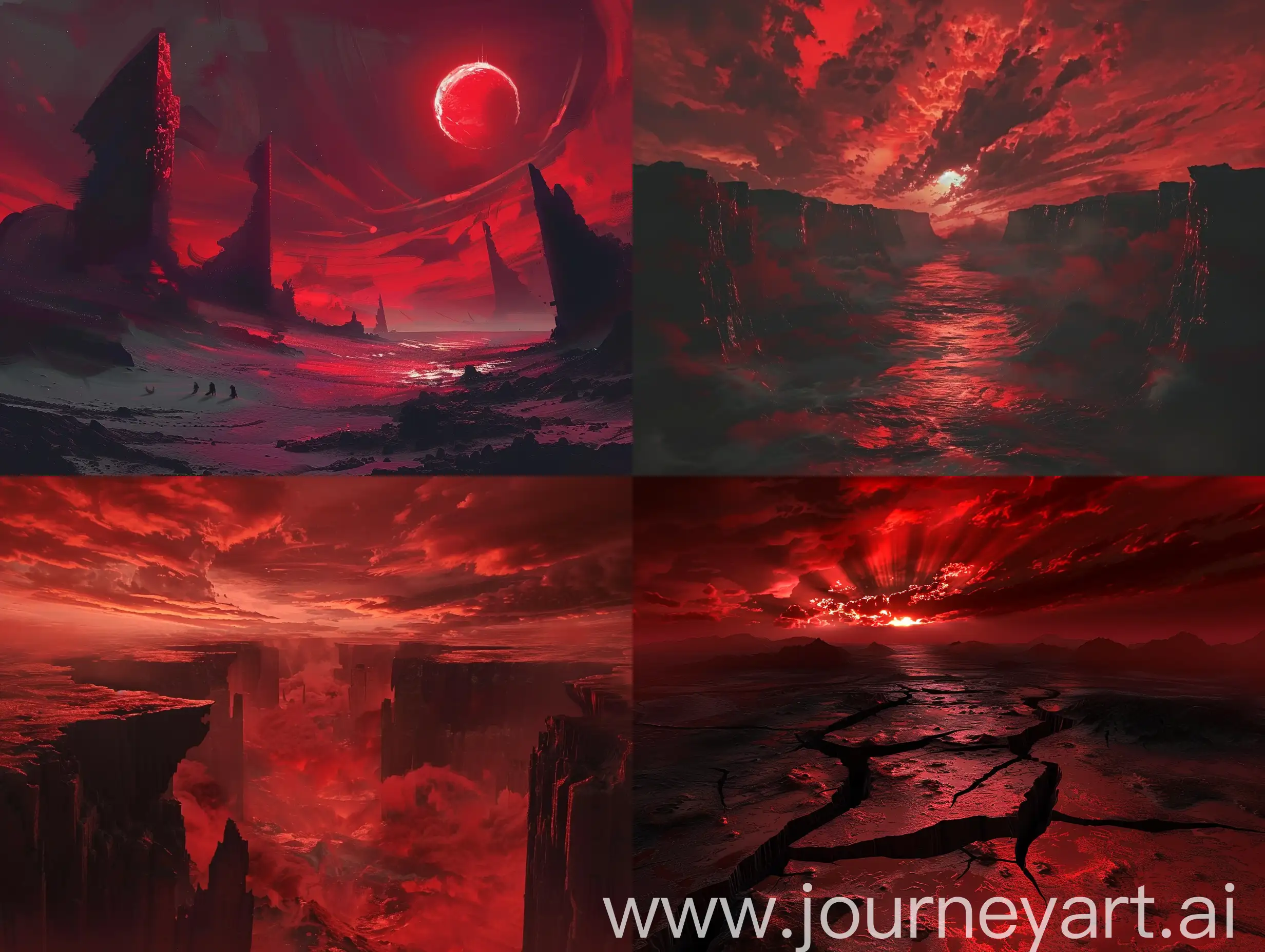 concept art, red uneven sky rift emptiness, , dark style