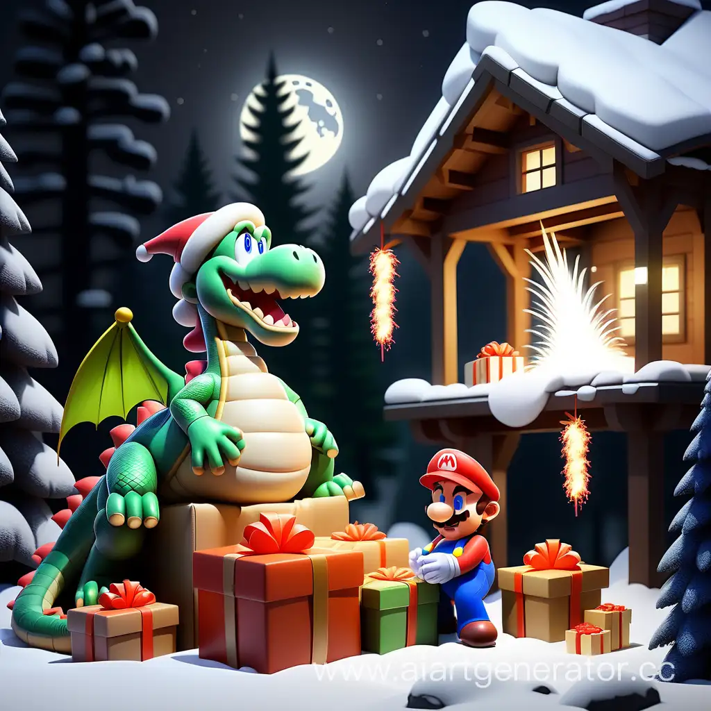 Enchanting-New-Year-Scene-Super-Mario-and-Dragon-Celebrate-Under-Moonlit-Tree