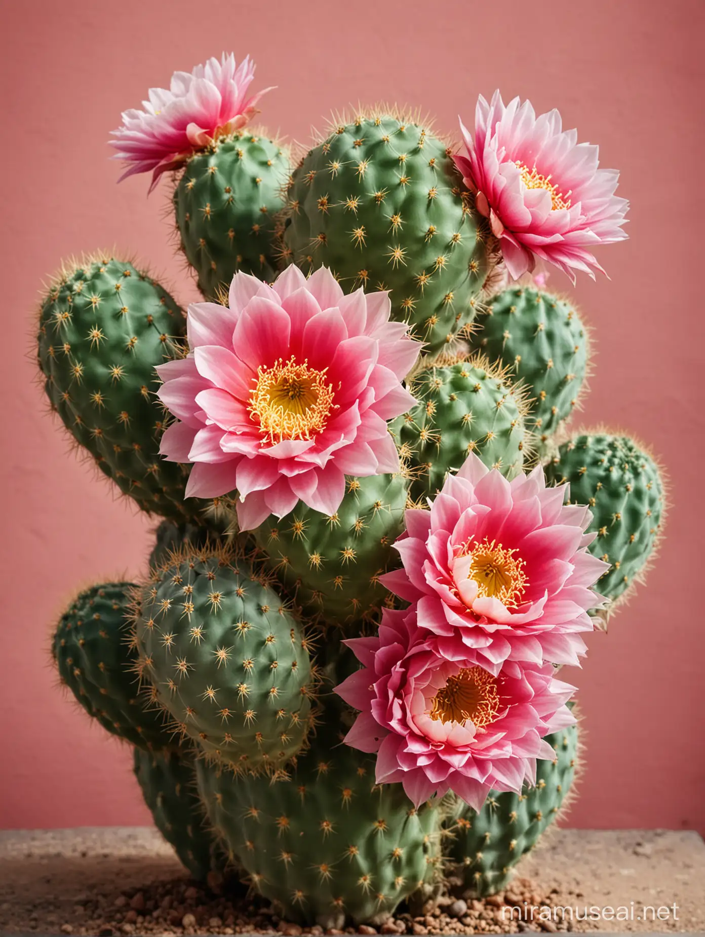 Blooming Cactus in Desert Sunrise
