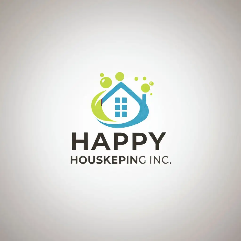 a logo design,with the text "Happy Housekeeping Inc", main symbol:Bubble,Minimalistic,clear background