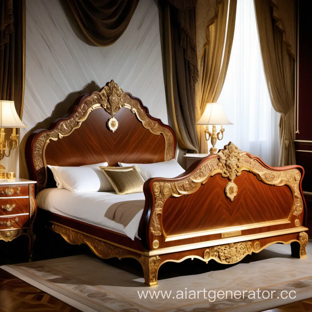 Luxurious-Cherry-Wood-Bed-with-24-Carat-Gold-Accents-Exquisite-Craftsmanship-and-Opulence