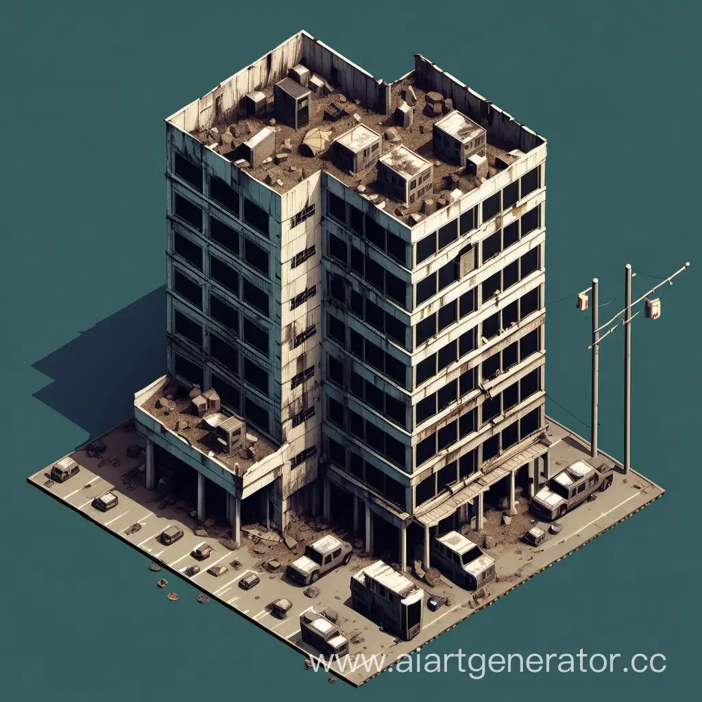 isometric post apocalyptic building