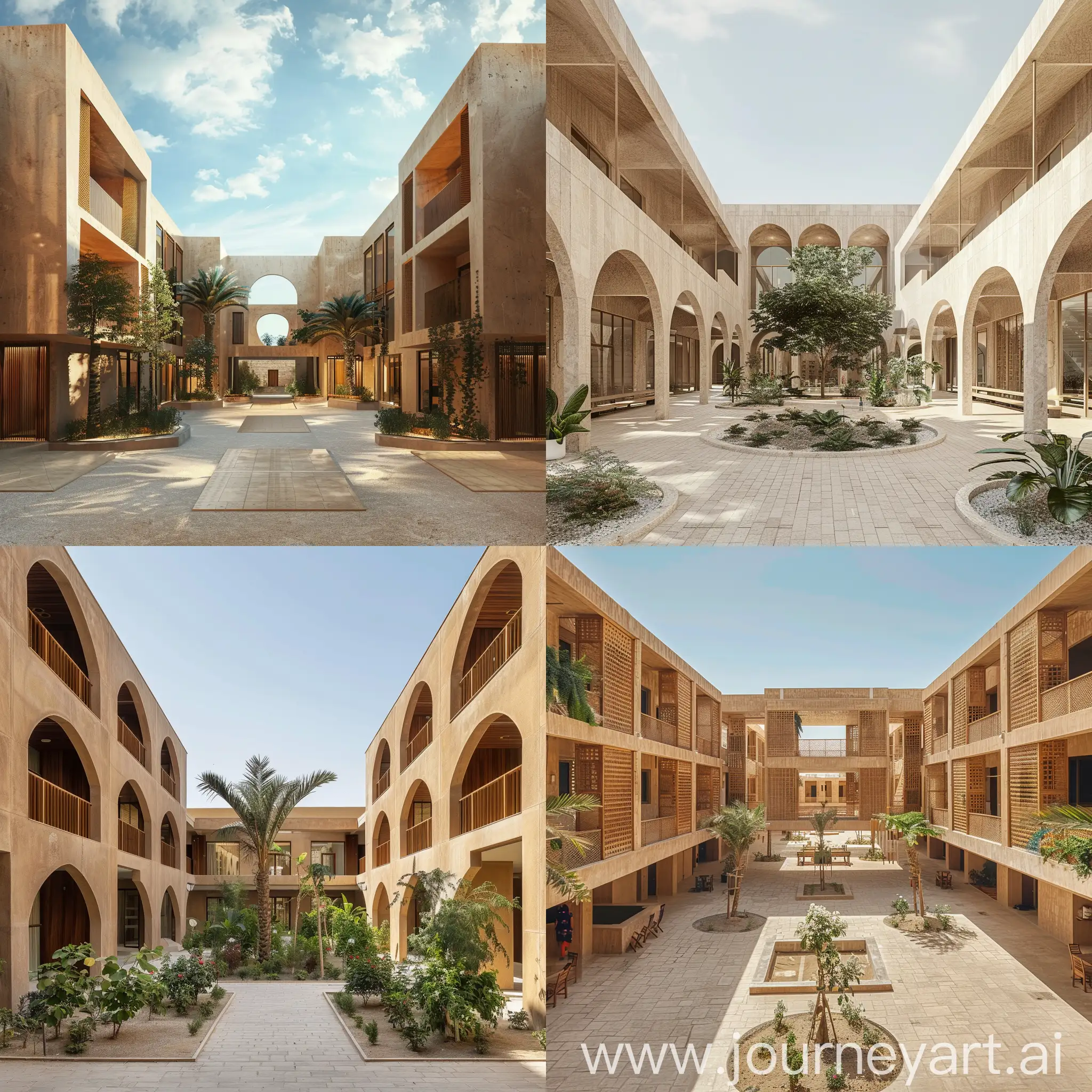 community center in gouna with exterior boho architecture style with court in the middle
