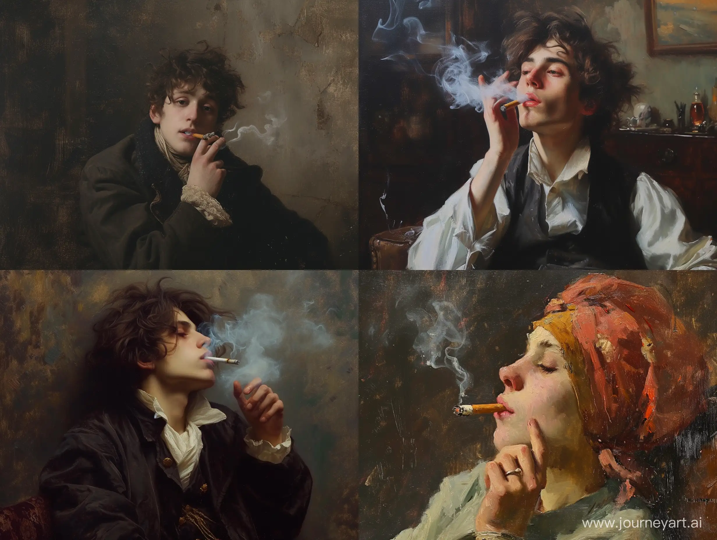 Молодой житель Петербурга курит, стиль российских художников 19 века