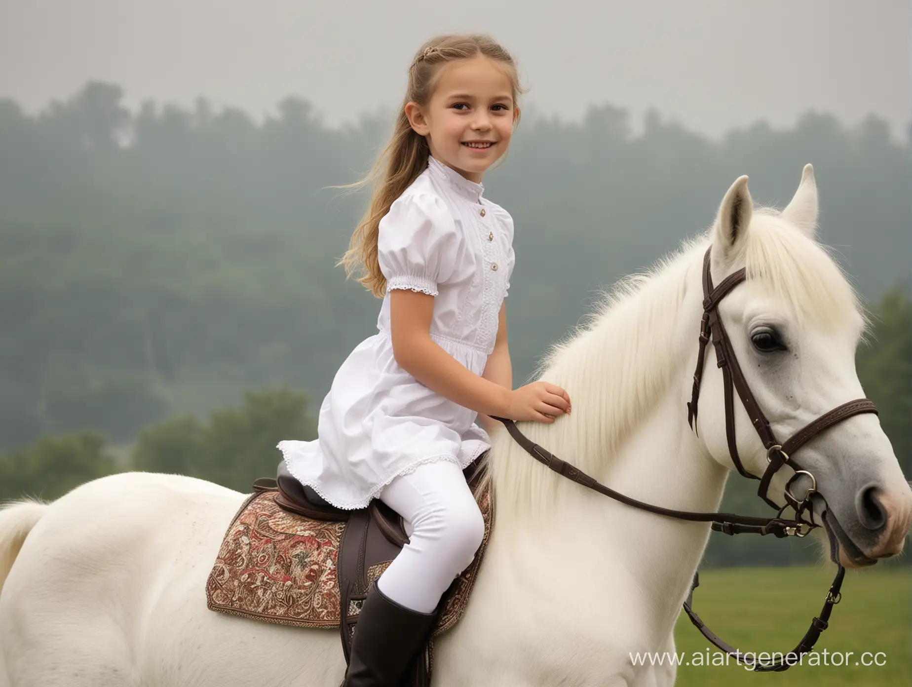 Young-Girl-Riding-White-Pony-in-Meadow