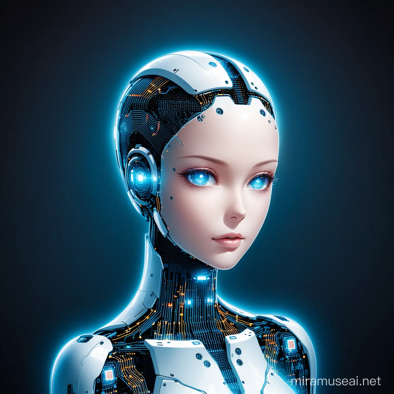 Futuristic AI Robots Interacting with Virtual Reality Environment