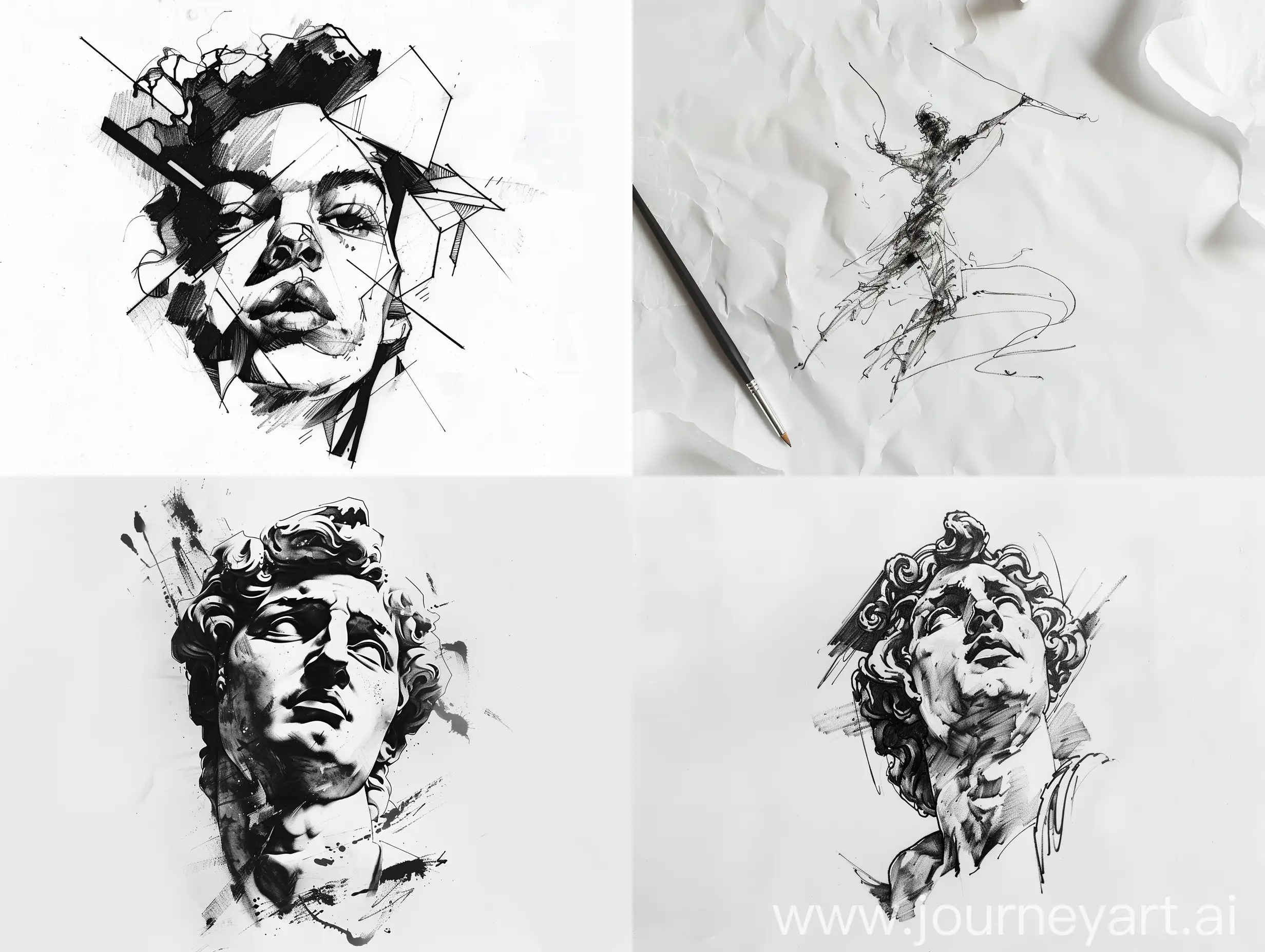 Famous painting, minimalist tattoo design sketch, white background

