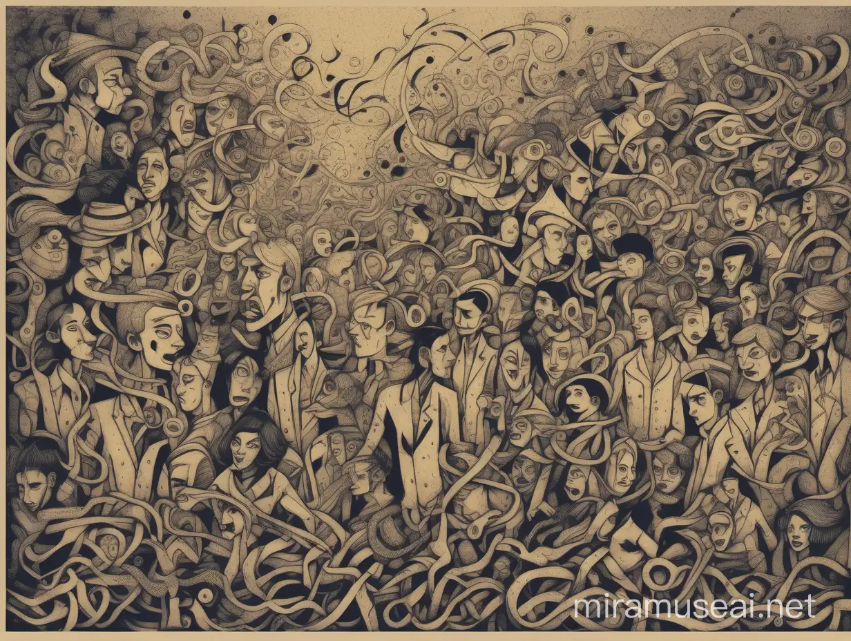 Diverse Crowd in Dramatic Stitched Vintage Style Art