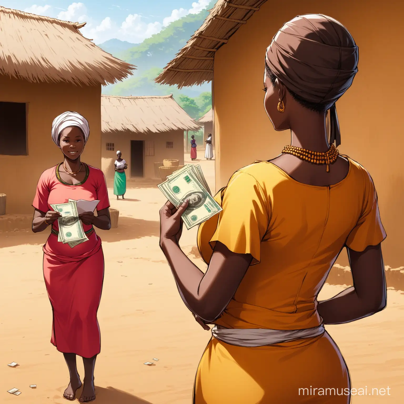 African Village Women Repaying Loan with Vellegios in Background