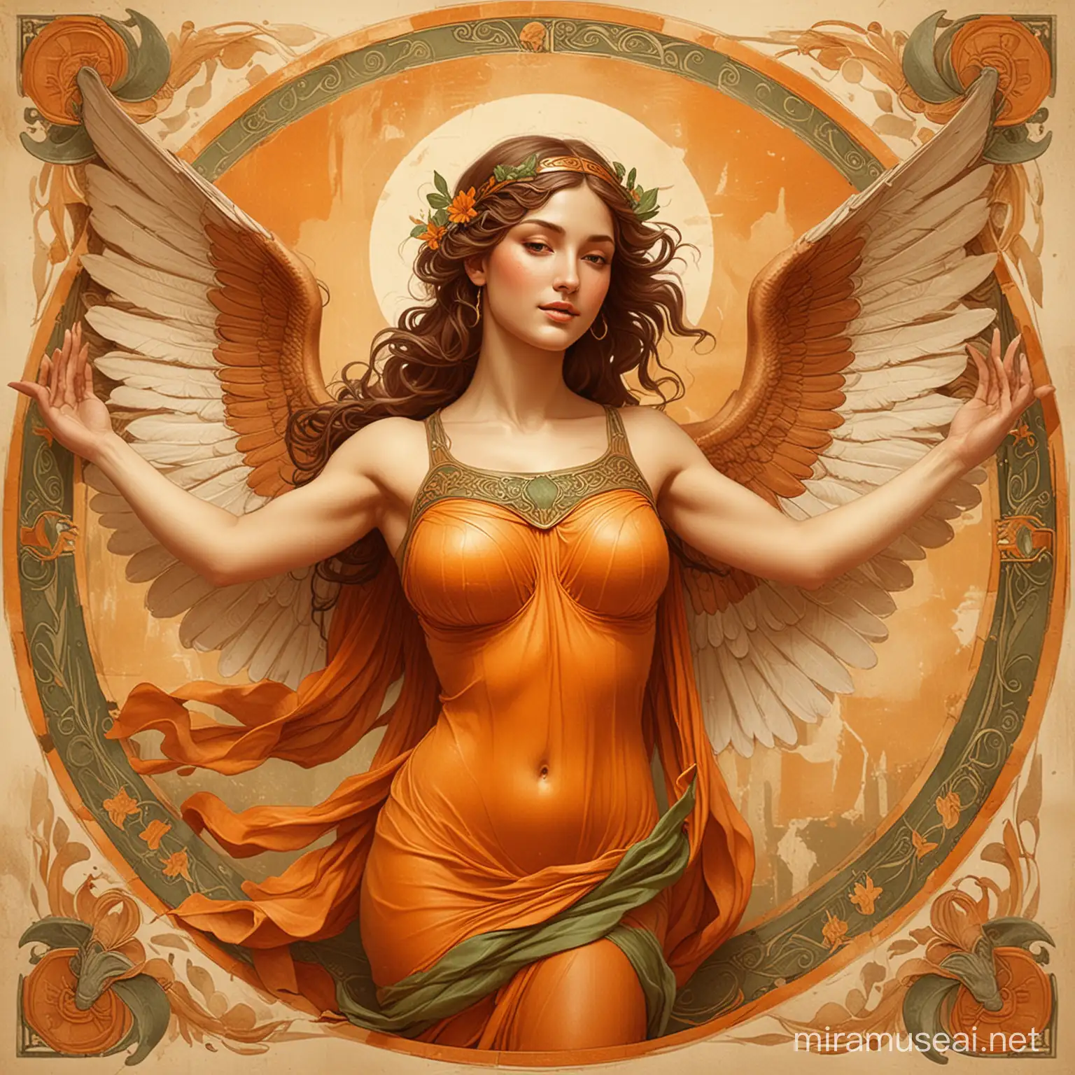 Celestial Goddess Embracing Nature with Universal Form in Earthy Hues