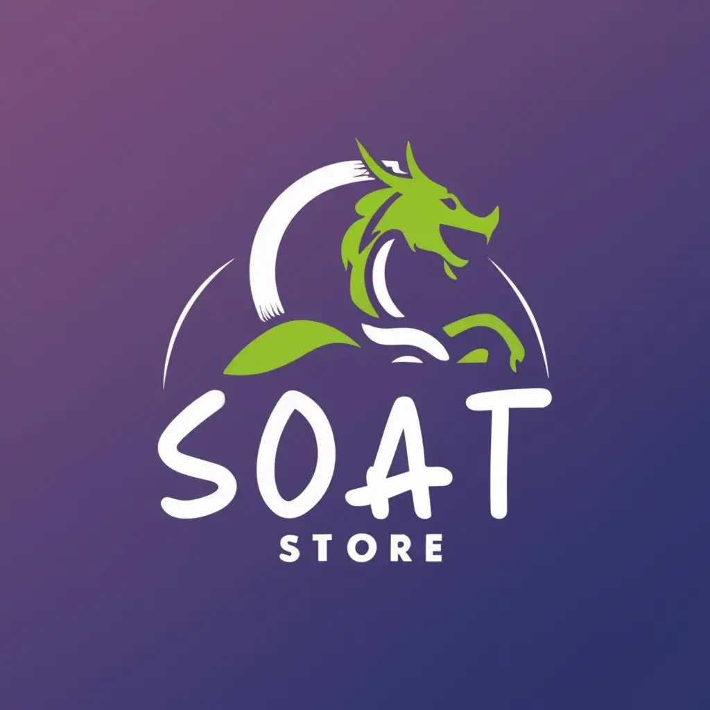 logo, The logo features the acronym SOAT in bold, capitalized letters with a dragon silhouette in the background. The dragon represents Sai’s birth year, while the bold letters signify his diverse skill set and expertise in multiple fields. The color scheme of the logo is inspired by the colors of the Malaysian flag, which is where Sai is based., with the text "SOAT Store", typography, be used in Retail industry
