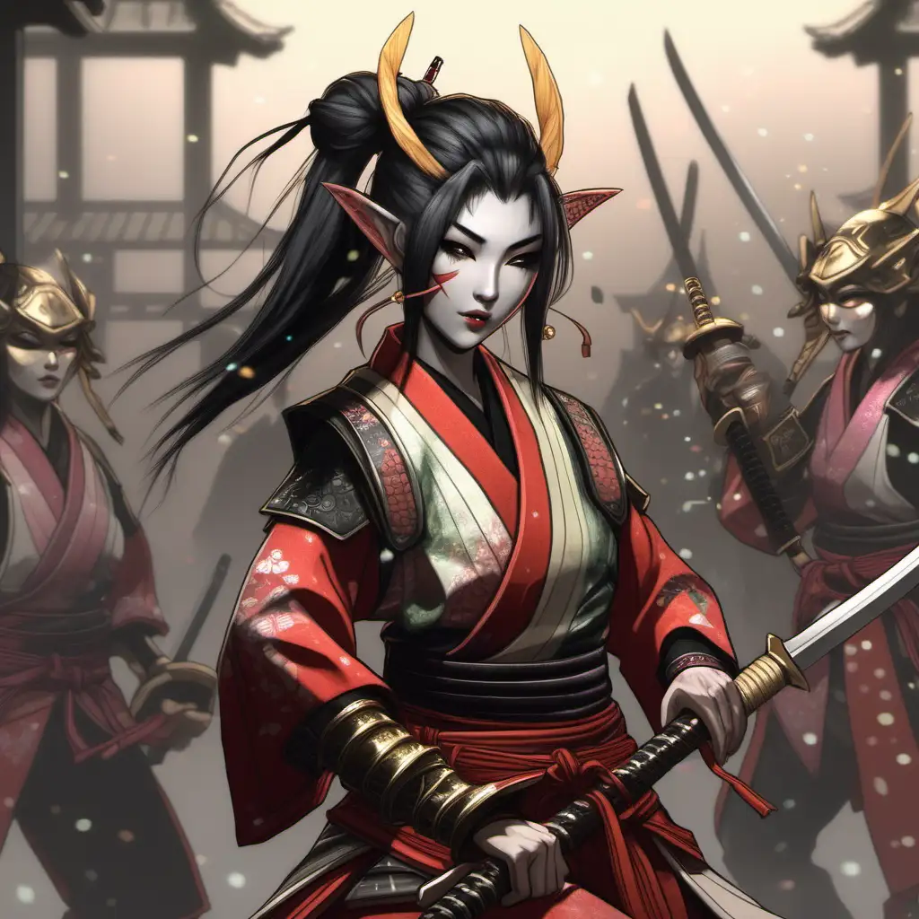 Female Samurai elf partying 